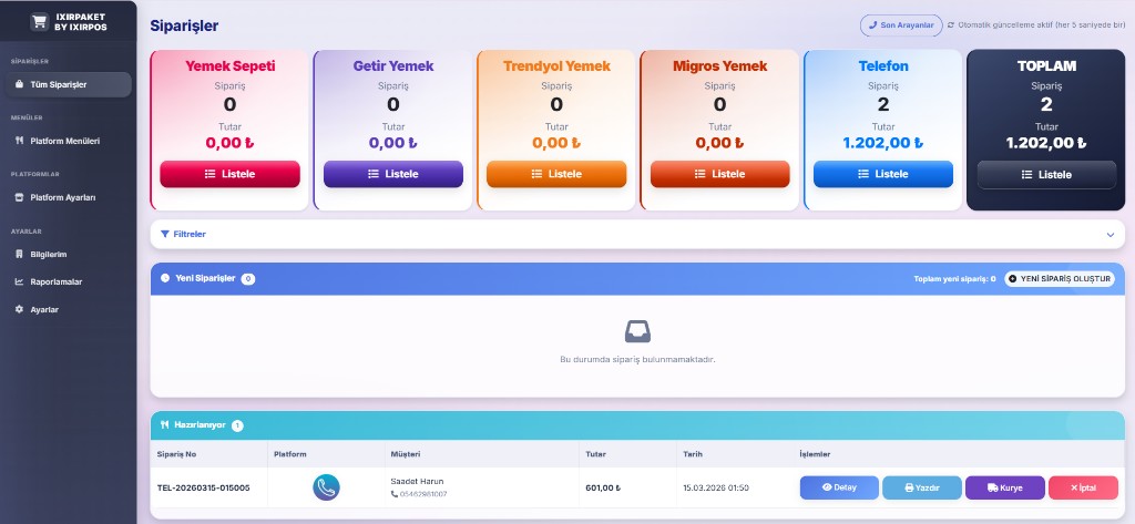 IXIRPAKET Sipariş Paneli
